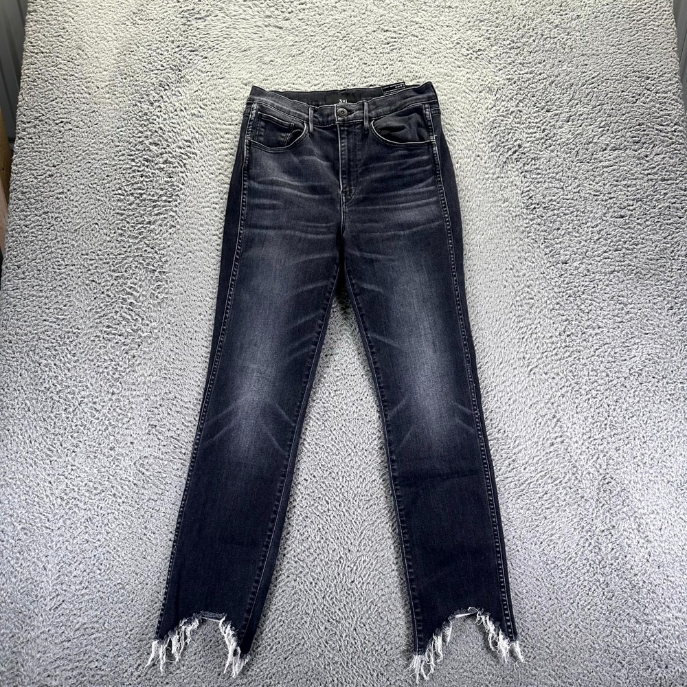 3X1 NYC Jeans Womens 29x29 Black Cotton Denim Straight Raw Hem Made USA‎